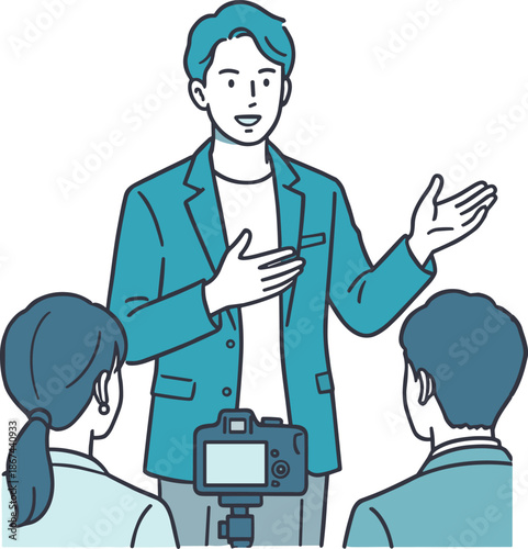 Man explaining a concept on camera during a business presentation