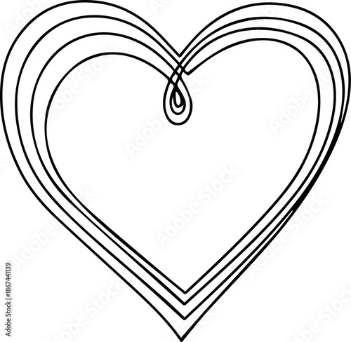 Hand drawn shape heart with cute sketch line, divider shape. Love doodle isolated on white background for wedding, mother, woman or valentines day. Vector illustration
