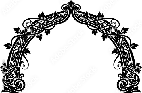 Elegant floral archway design element for invitations and decorations, Victorian inspired, perfect for weddings or stylish events needing a classic flourish