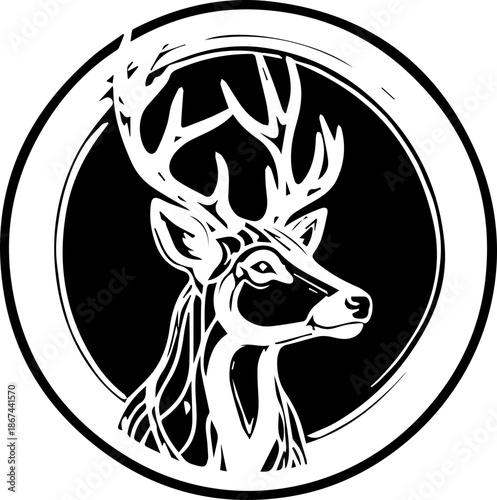 Majestic deer head emblem, a symbol of wilderness and nature, perfect for outdoors brands, hunting clubs, or rustic design projects. Vector origin, easily scalable.