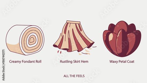 Illustration of various dessert textures and designs.