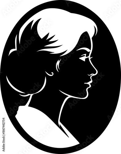 Elegant woman profile with classic hairstyle, perfect for vintage designs, beauty branding, and sophisticated logos, originally scalable vector graphics