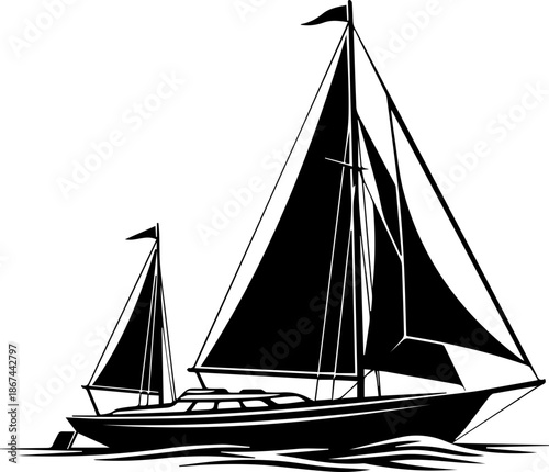 Stunning vector sailboat sailing on open water, perfect for nautical themes, travel adventures, and summer promotions, originally scalable vector graphic