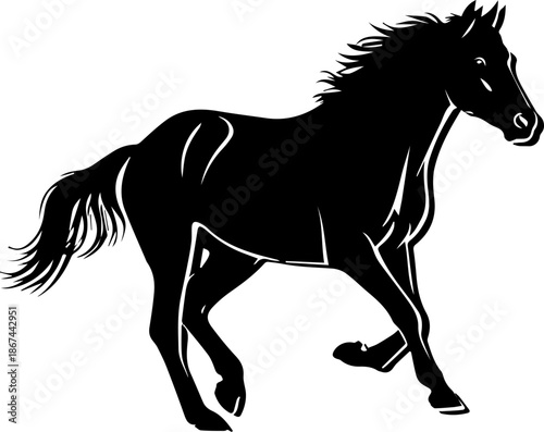 Majestic black horse galloping powerfully, a symbol of freedom and strength originally created as a scalable vector graphic for versatile design projects