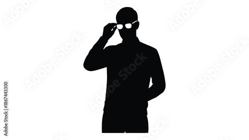 Silhouette of a man adjusting sunglasses a modern and minimalist depiction