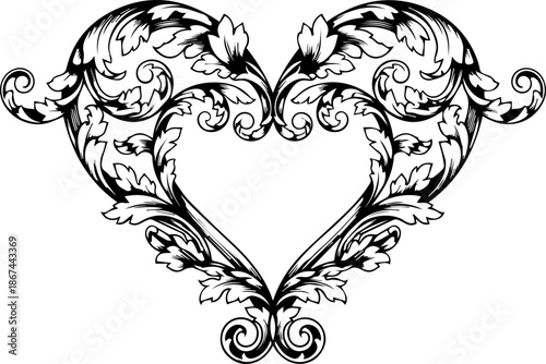 Elegant floral heart design for invitations and Valentine's Day projects, offering timeless romantic style and a touch of vintage charm for your creative needs