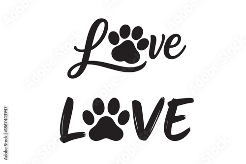 Paw Print LOVE Word Art – Pet Lover Typography Vector in Black Silhouette