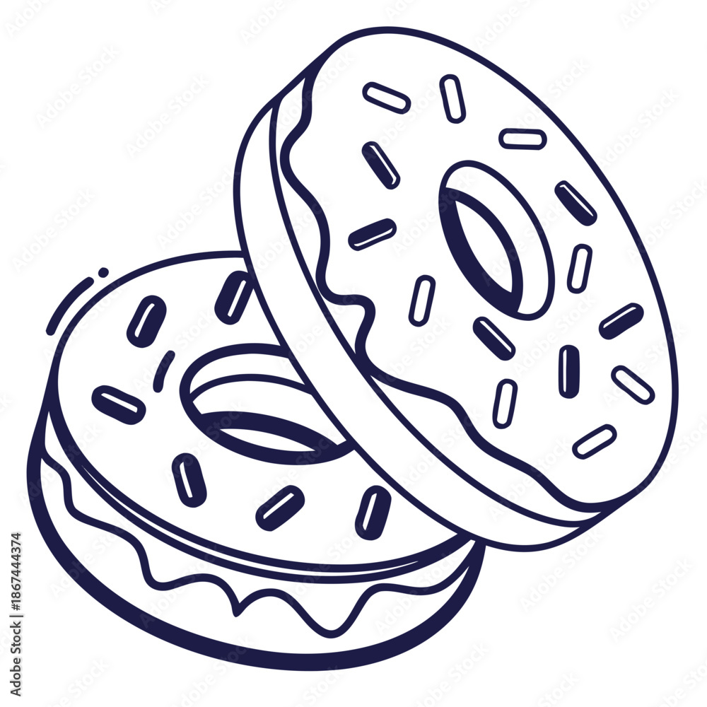 Obraz premium Tasty Sprinkled Donut Outline Icon Vector for Dessert Design