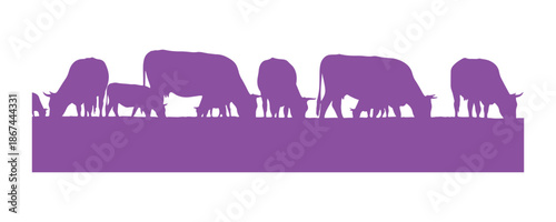 vivid vector silhouettes of cattle while they graze

