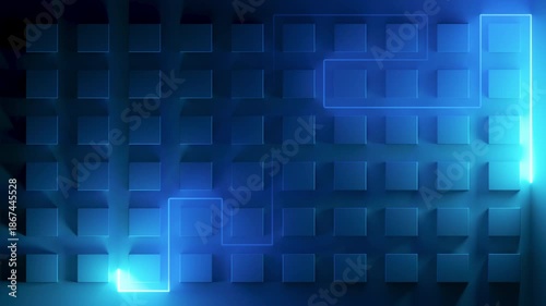 Abstract neon background with geometric shapes drawn by laser lines. 3d rendering illustration.