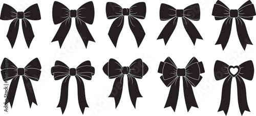 Collection of black ribbon bows for hair accessories and gift wrapping