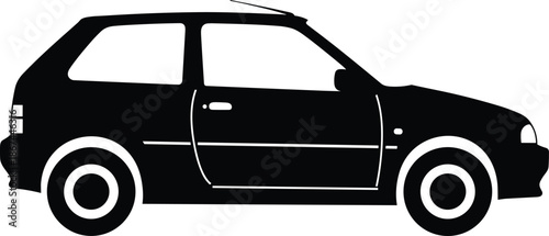 Car silhouette vector illustration, compact automobile design, side view vehicle clipart, black hatchback transport graphic, simple transportation outline icon