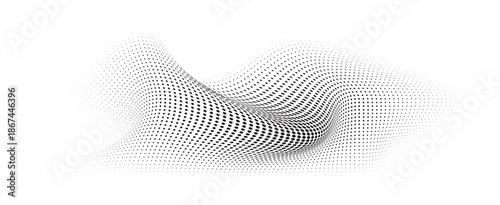 Abstract Flowing Particle Wave with Halftone Dots, 3D Curved Digital Technology Background Vector