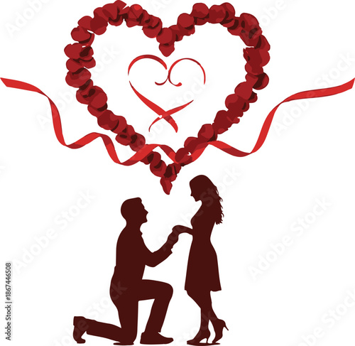 Romantic proposal silhouette with heart decor