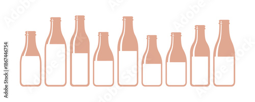 Flat-style glass bottles arranged with isolated milk. Vector illustration depicting milk in a flat style.

