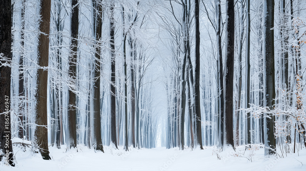 Obraz premium Silent winter forest nature background