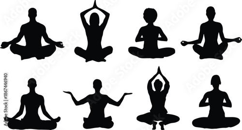 meditation, silhouette, yoga, lotus position, wellness, spiritual, practice, relaxation, mindful, human, pose, isolated, background, transparent, zen, lifestyle, vector, illustration, balance, peace, 