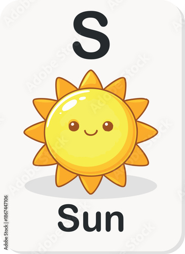Alphabet Flashcard Letter S with Sun for Kids Learning