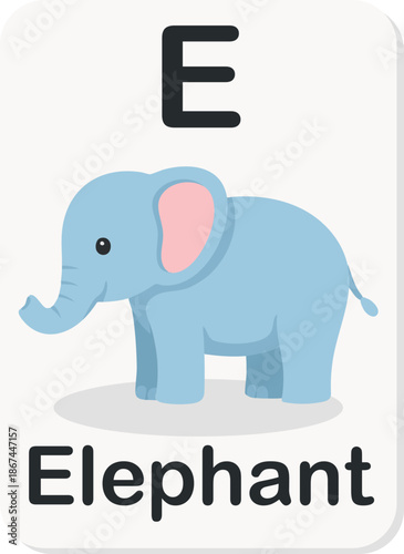Alphabet Flashcard Letter E with Elephant for Kids Learning