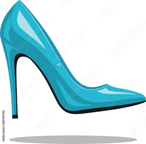 Vector illustration of a glossy teal blue high-heeled stiletto pump shoe for fashion beauty and feminine style.