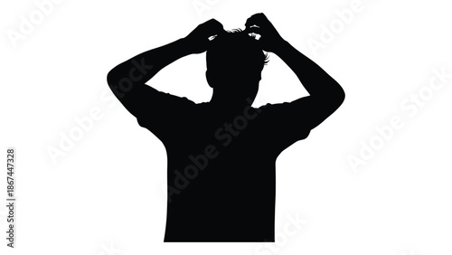 Silhouette of a person with hands raised above their head in frustration