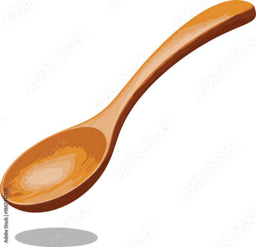 Vector illustration of a polished wooden kitchen spoon for cooking culinary preparation and natural rustic home dining themes.