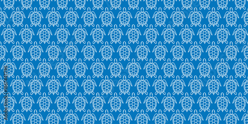 Seamless pattern of cute white sea turtles on a blue background, perfect for wallpaper or fabric design