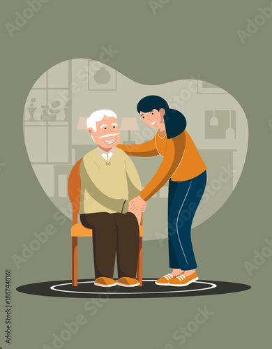 Family elder care illustration showing compassion support and intergenerational wellbeing at home