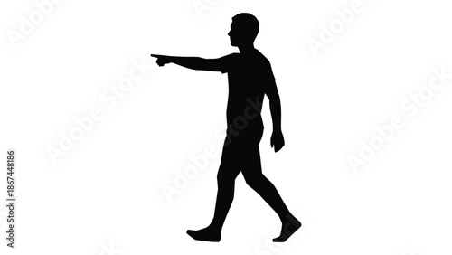 Silhouette of a man walking and pointing to the right side