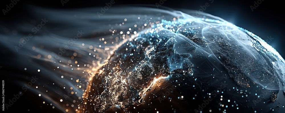 Obraz premium Blue glowing planet Earth with digital connections and global network lights