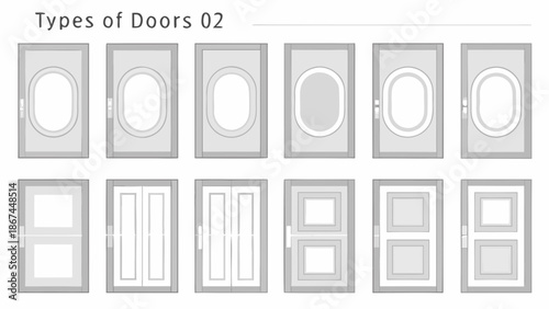 Various styles of doors illustrated in a schematic design layout