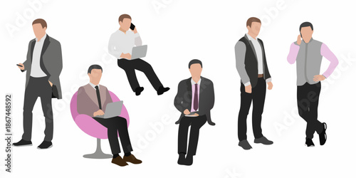 Diverse group of people in business attire some using technology