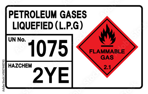 Petroleum Gases Liquefied LPG UN 1075 Symbol Sign, Vector Illustration, Isolate On White Background, Label.EPS10