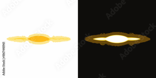 A split depiction of a glowing elliptical shape on white and black backgrounds