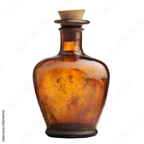 antique medicinal potion bottle isolated on white and transparent background