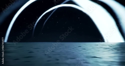 Abstract Light Arches Over Rippling Water Surface.