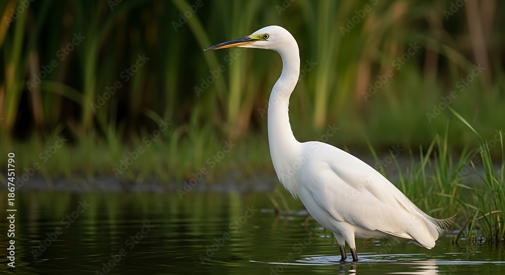 Fototapeta premium White heron in marsh.