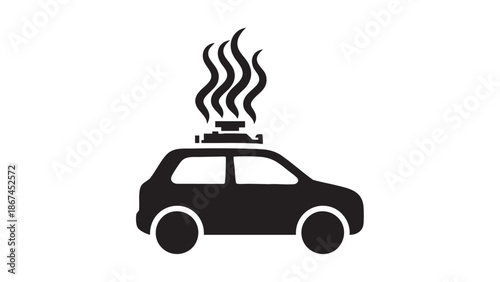 Flat icon of a car with steam coming from the roof