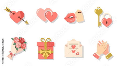 Fotografi Valentine's Day scene with cherub, gifts, hearts, and romantic symbols around