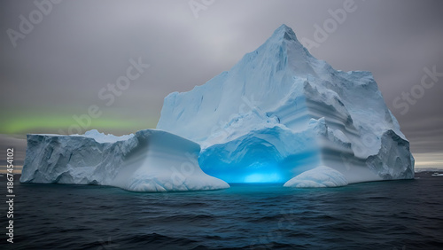 Glowing Iceberg In Dark Ocean Background