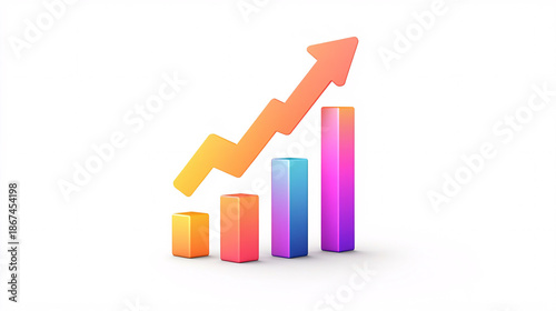 Free Download A colorful 3D bar graph with an upward trend arrow on a white background - GFXLoad