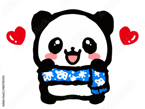 冬服マフラー姿のかわいいパンダの落書きイラスト素材2