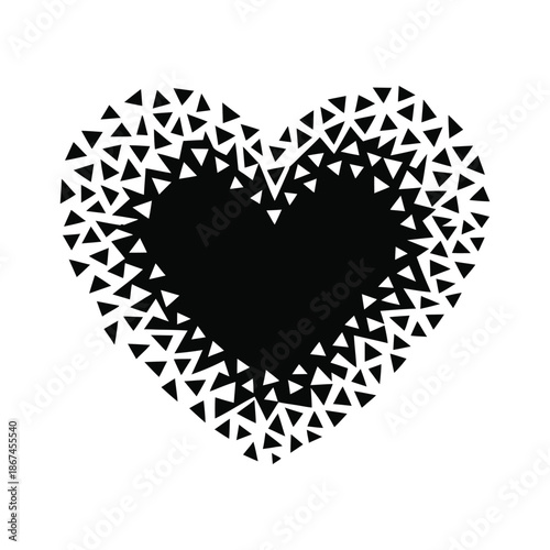 Heart shape filled with broken triangles representing shattered love, emotional pain, and relationship issues in abstract geometric design