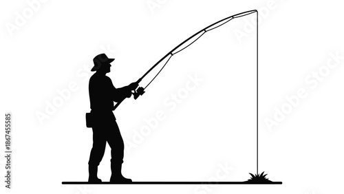 Silhouette of a fisherman casting a line a peaceful outdoor scene