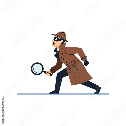 Detective Investigating with Magnifying Glass.