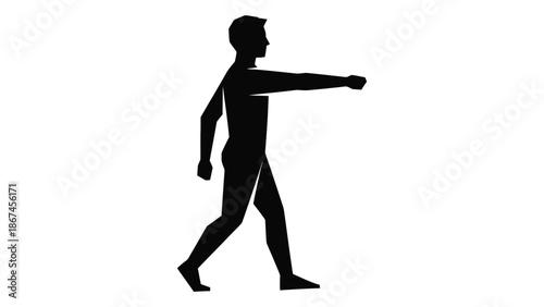 Silhouette of a man walking forward with arm outstretched in a dynamic pose