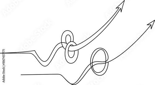 Dynamic continuous line art illustration symbolizing the intricate path of progress and overcoming challenges, depicting a journey of growth towards future success and achievement