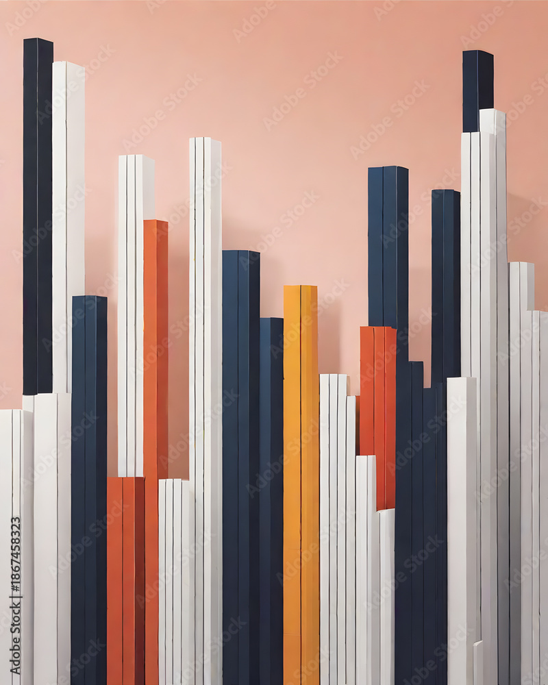 Obraz premium Colorful Vertical Bars on Pink Background｜ピンクの背景にカラフルな縦のバー