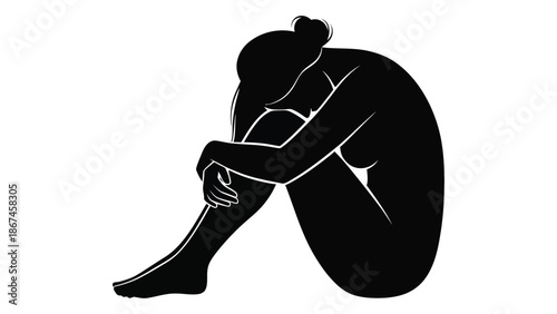 Silhouette of a woman in a fetal position expressing sadness and isolation