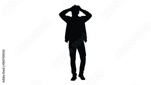 Silhouette of a person with hands on head in a frustrated pose